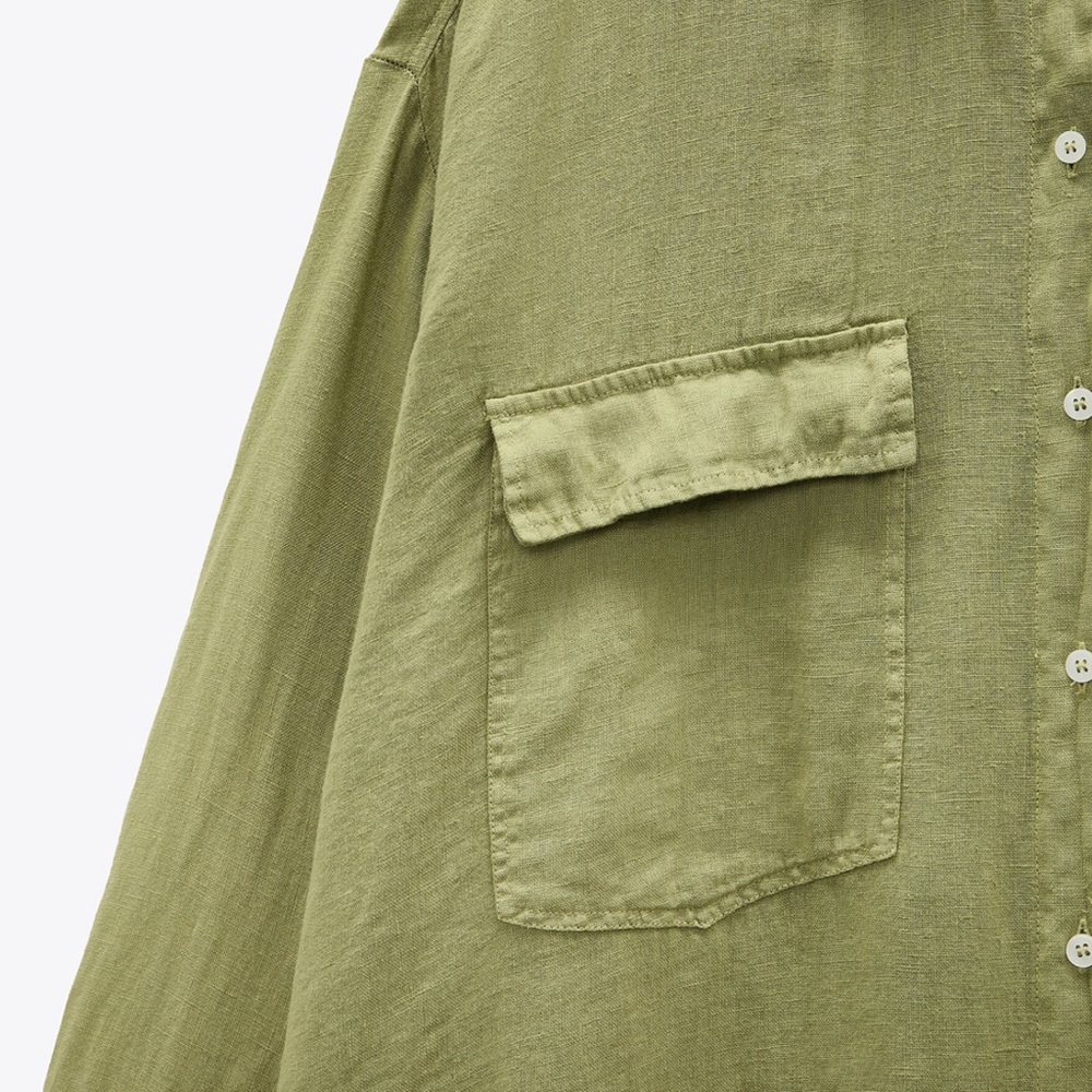 NWT ZARA 100% LINEN OVERSIZED GREEN SHIRT - Picture 13 of 14